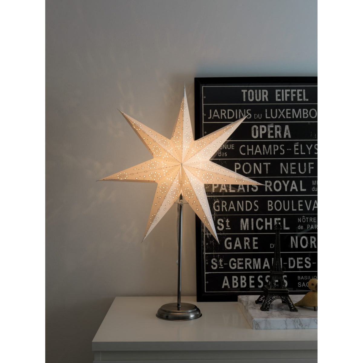 Stående Papper Silverfot Vit/mönster 52x67cm Julstjärna Inne