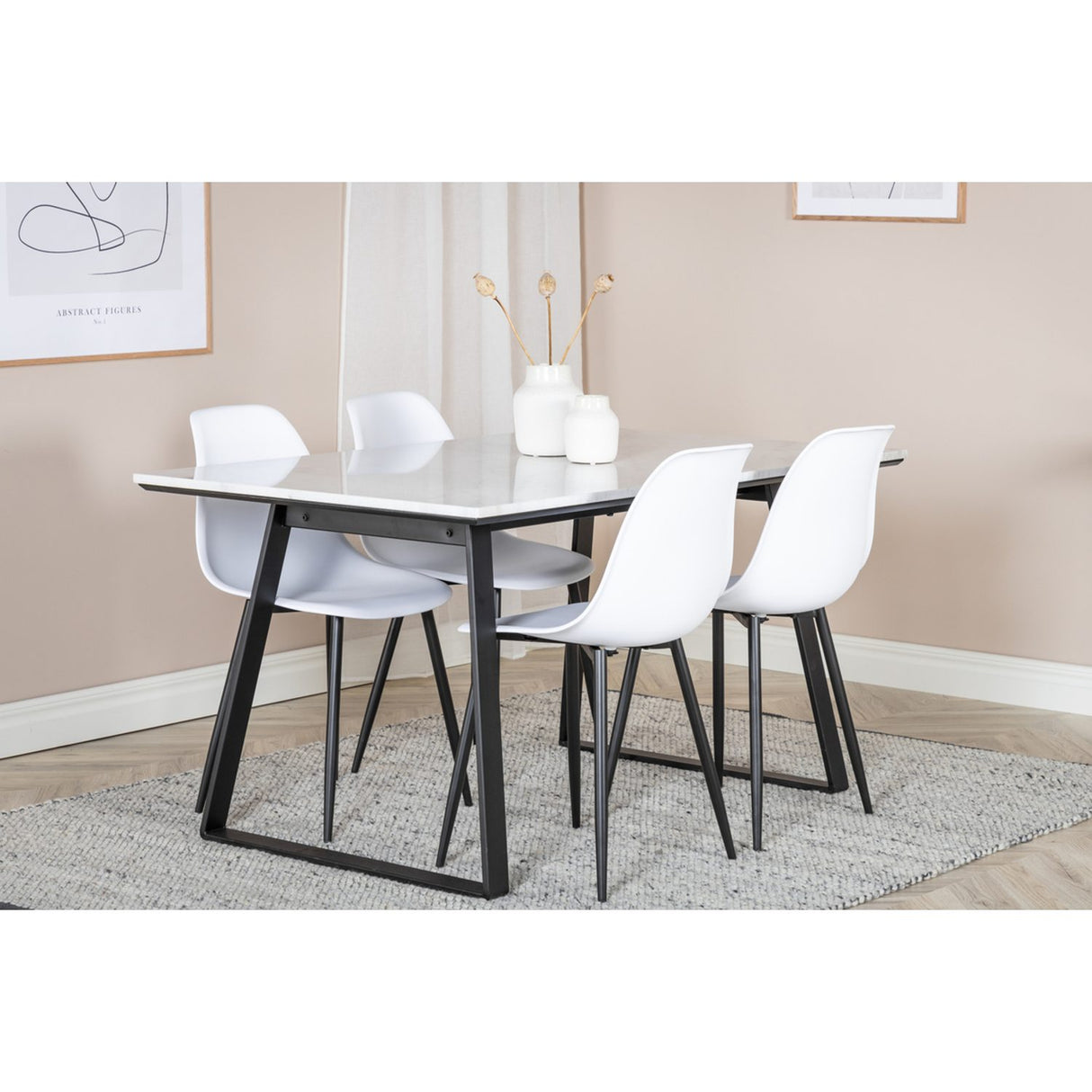 Estelle, Polar Rektangulär matgrupp Svart, vit, Svart, vit, 140 x 90