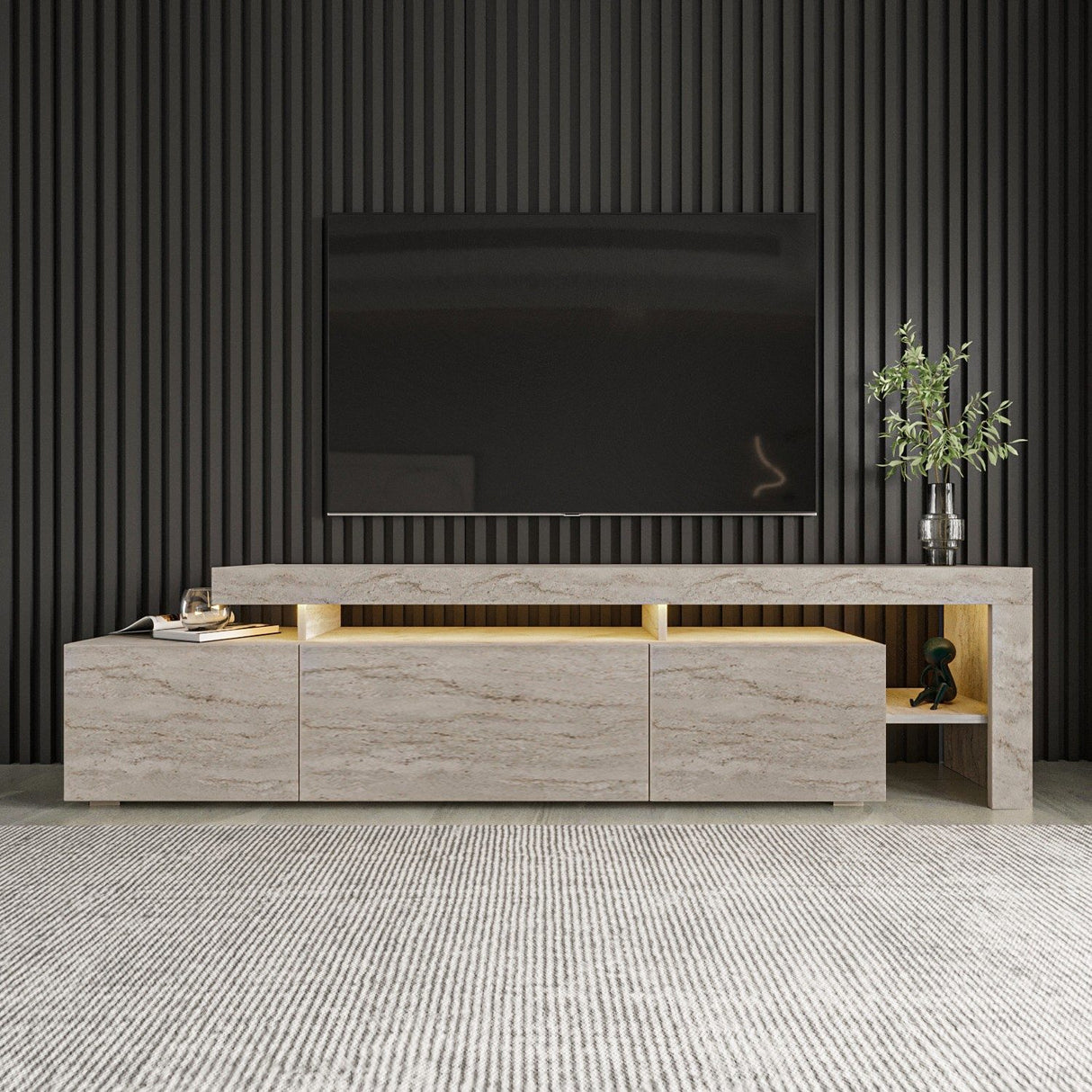 Helsingfors (192 x 53 x 37 cm) travertin TV-bänk