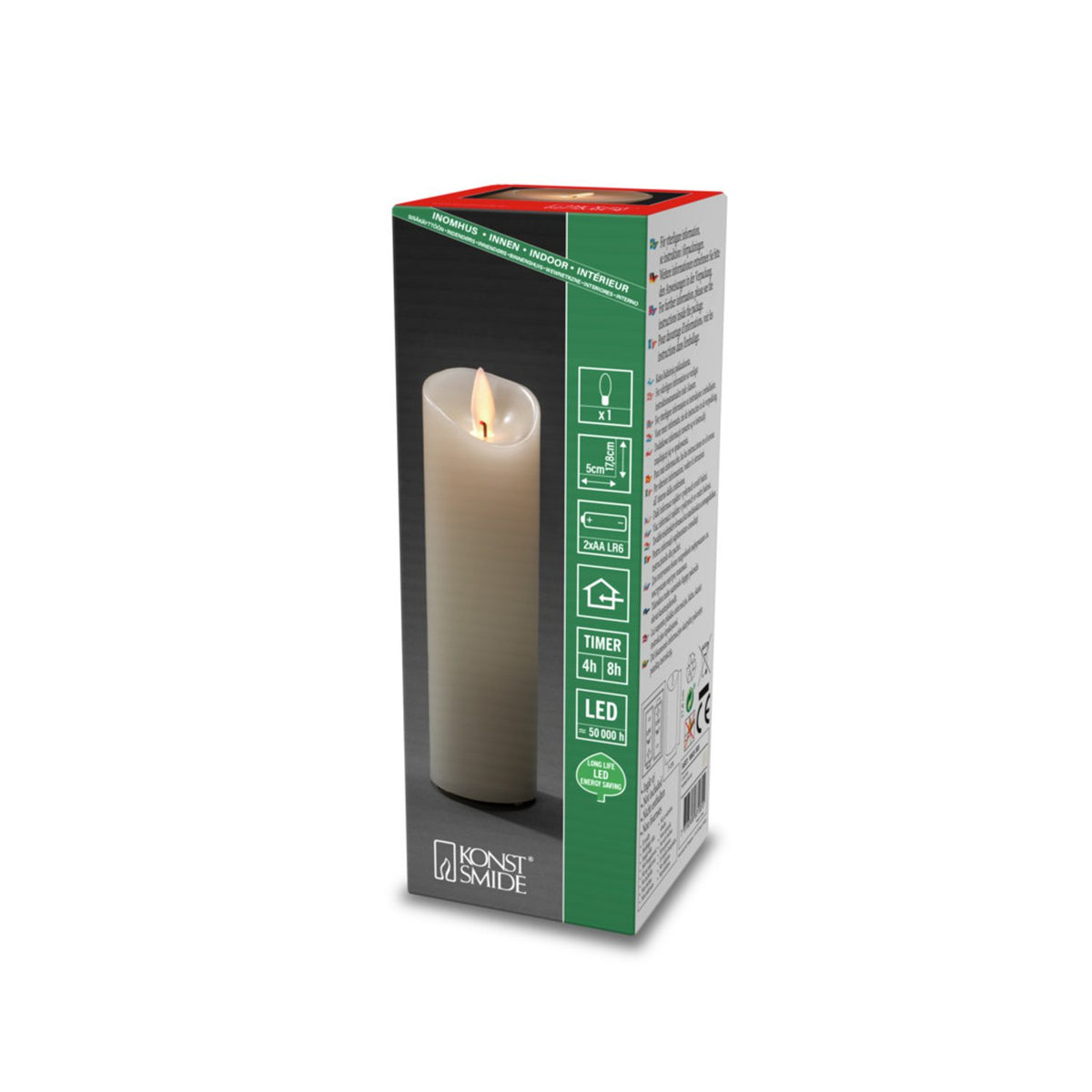 Vaxljus gräddvit, varmvit LED Timer 4/8h 2xAA Dekorationsljus El 5x17,8 cm