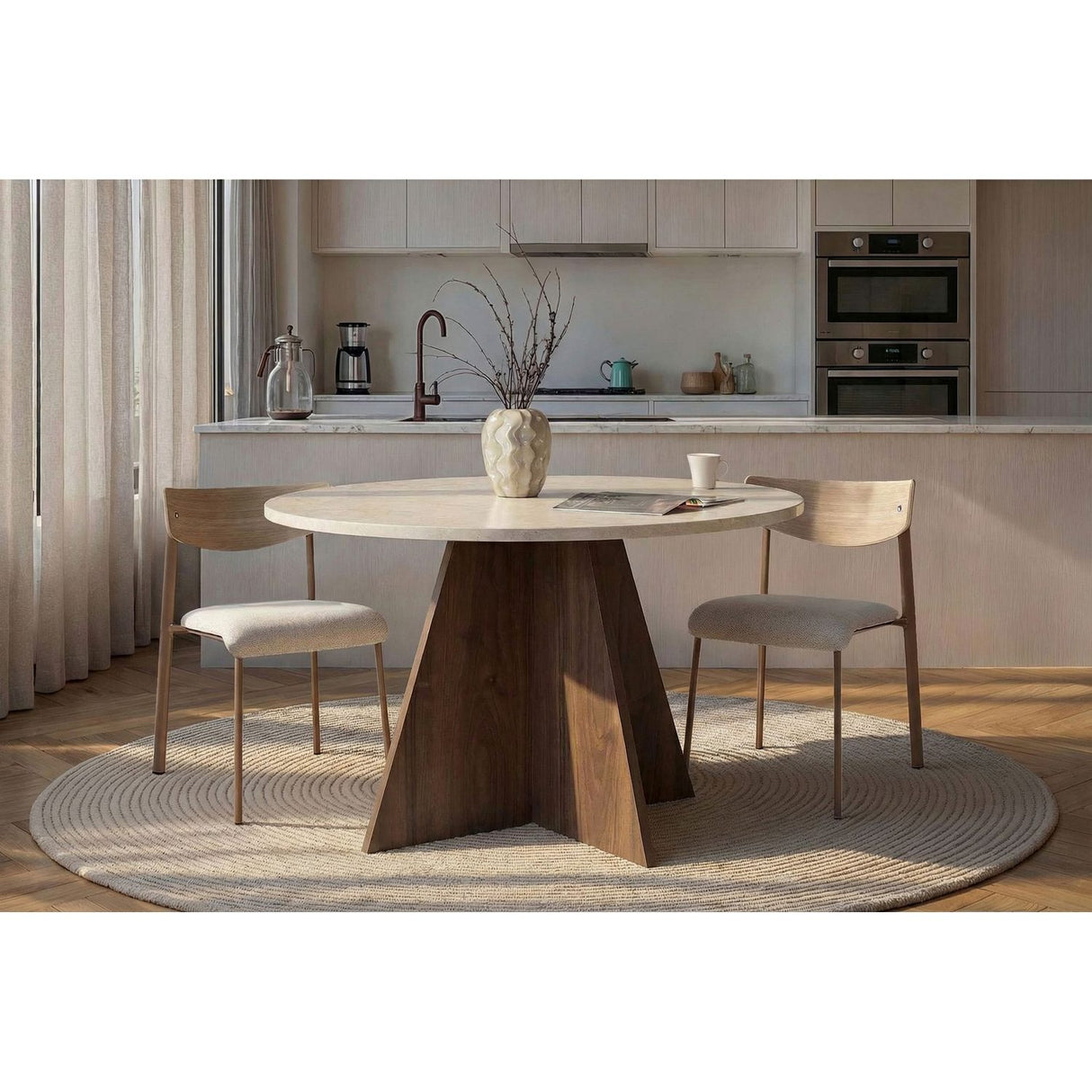 Manila (120 x 75 x 120 cm) Travertin Valnöt Matbord