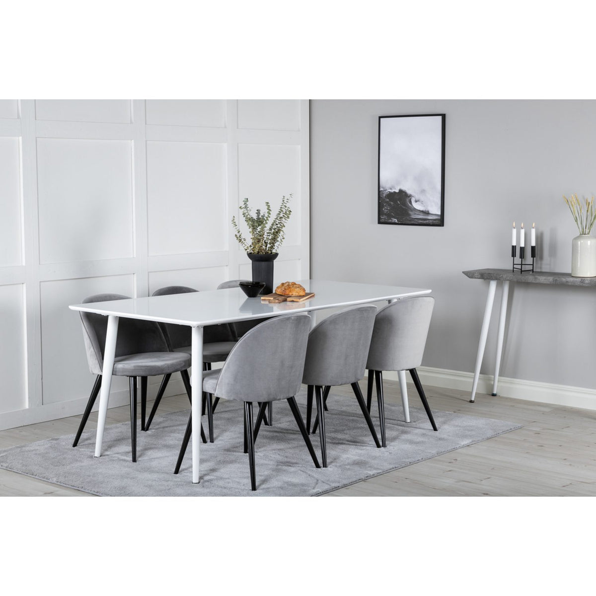 Polar, Velvet Rektangulär matgrupp Svart,Grå, Vit, 180 x 90
