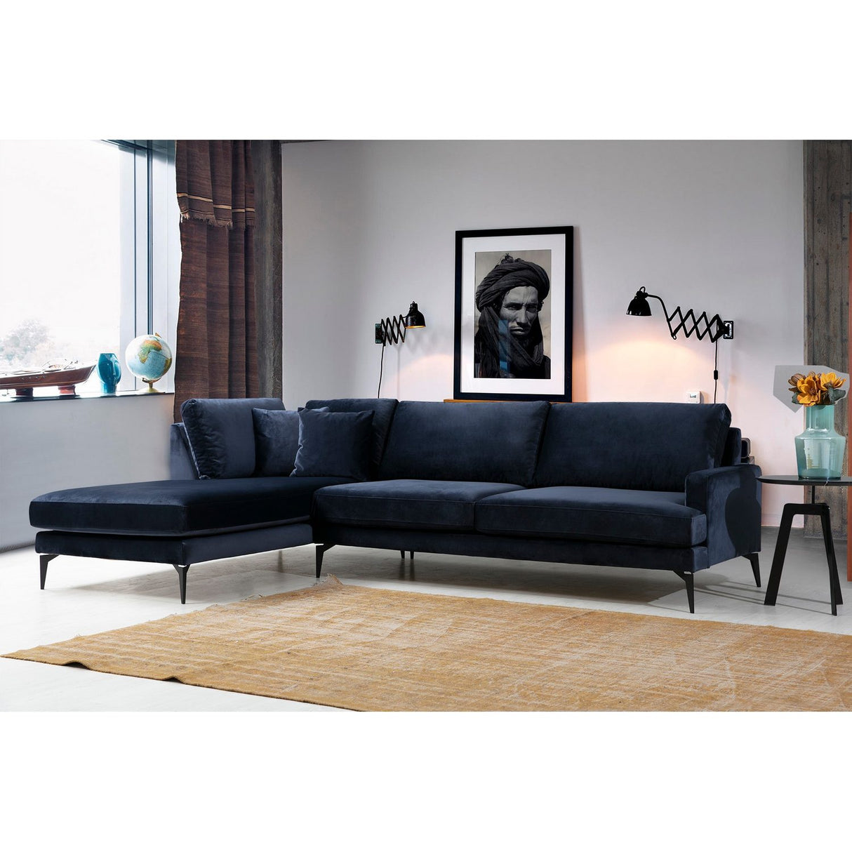 Quito Hörn (283-180 x 90 x 88 cm) Hörnsoffa Marinblå, Vänster