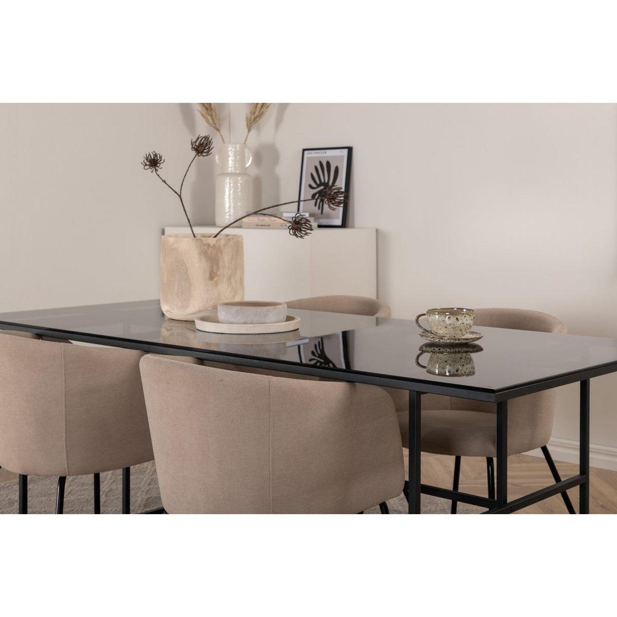 Leif, Berit Rektangulär matgrupp Beige, Svart, Svart, 200 x 90
