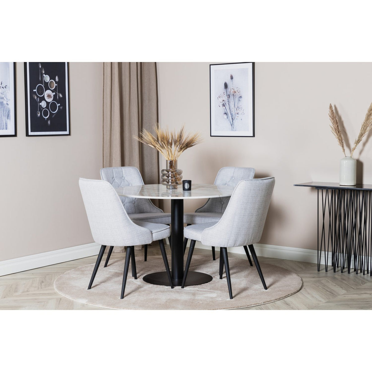 Estelle, Velvet Deluxe Rund matgrupp Svart,Ljusgrå, Svart, vit, ⌀106