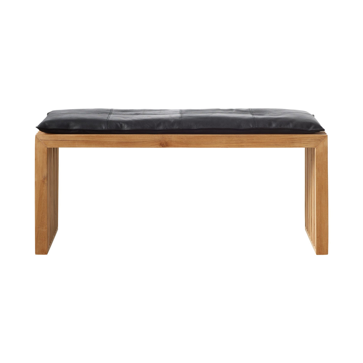 Rib Bänk i Teak med Skinndyna Svart