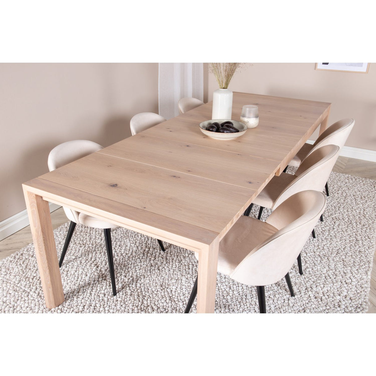 Slider, Velvet Rektangulär matgrupp Beige,Svart, Vitlaserad, 170 x 95