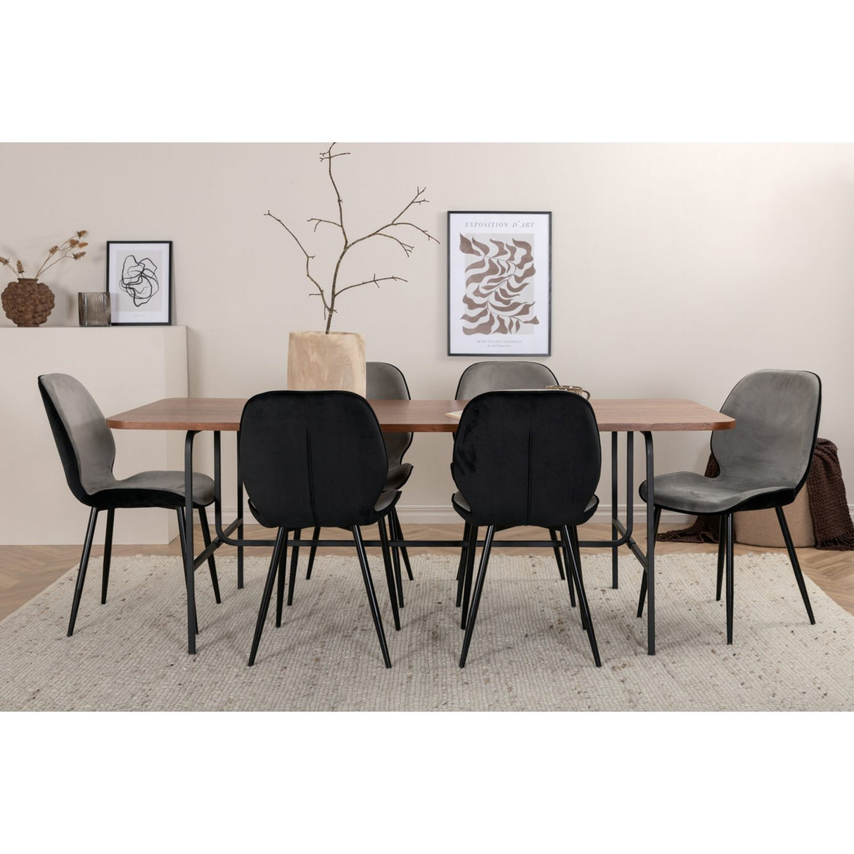 Uno, Emma Rektangulär matgrupp Svart,Grå, Svart,Natur, 200 x 90