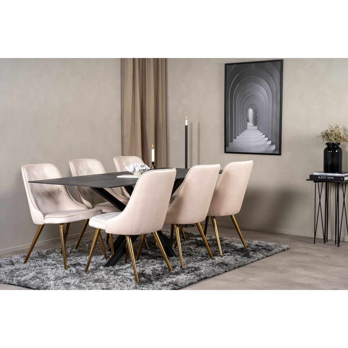 Velvet Deluxe Matstol Beige, Polyestersammet