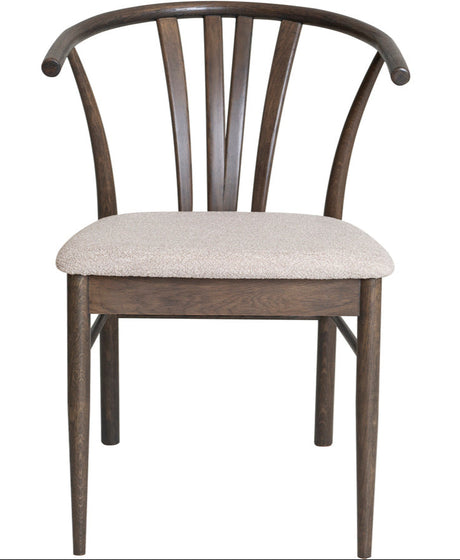 ARON Matstol i brunlackad ek, beige tyg