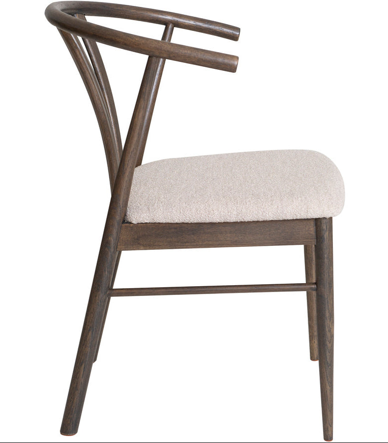 ARON Matstol i brunlackad ek, beige tyg