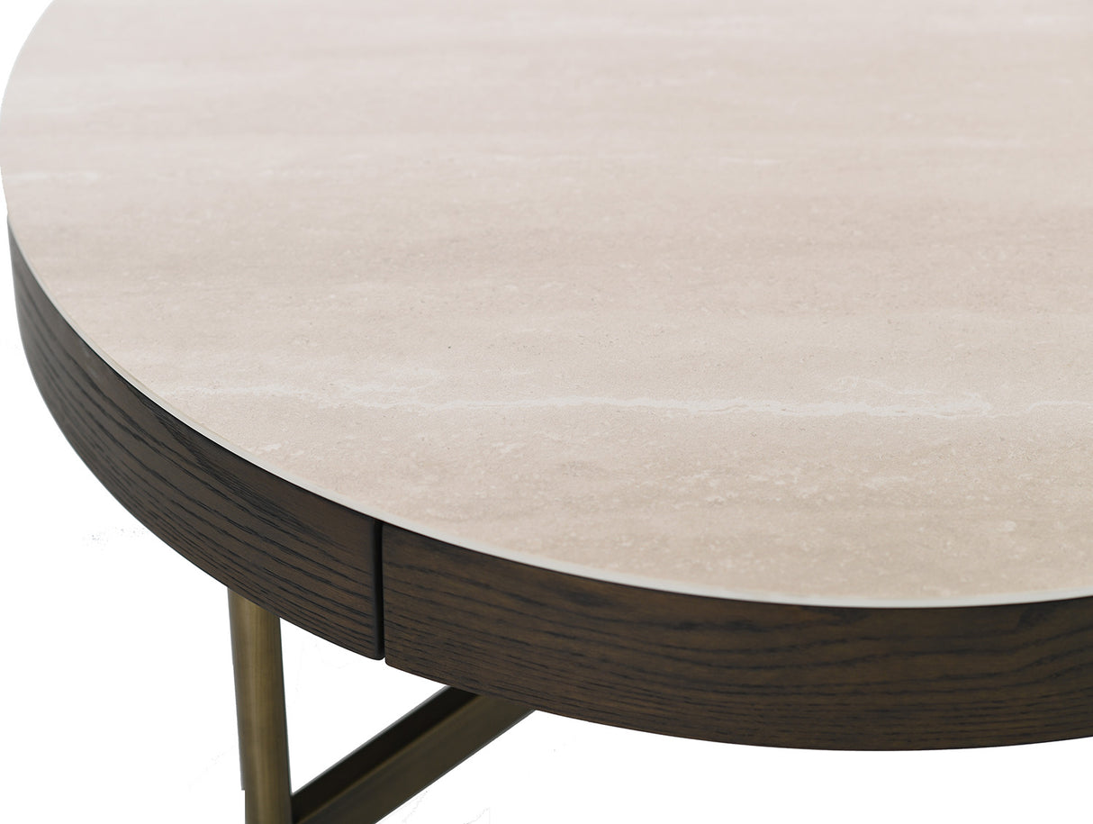 Novum Satsbord 90/55 cm Rund Brun / Bronz / Keramisk Travertin