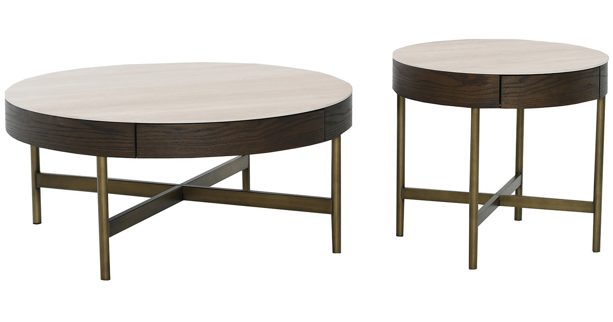 Novum Soffbord 90 cm Rund Brun / Bronz / Keramisk Travertin