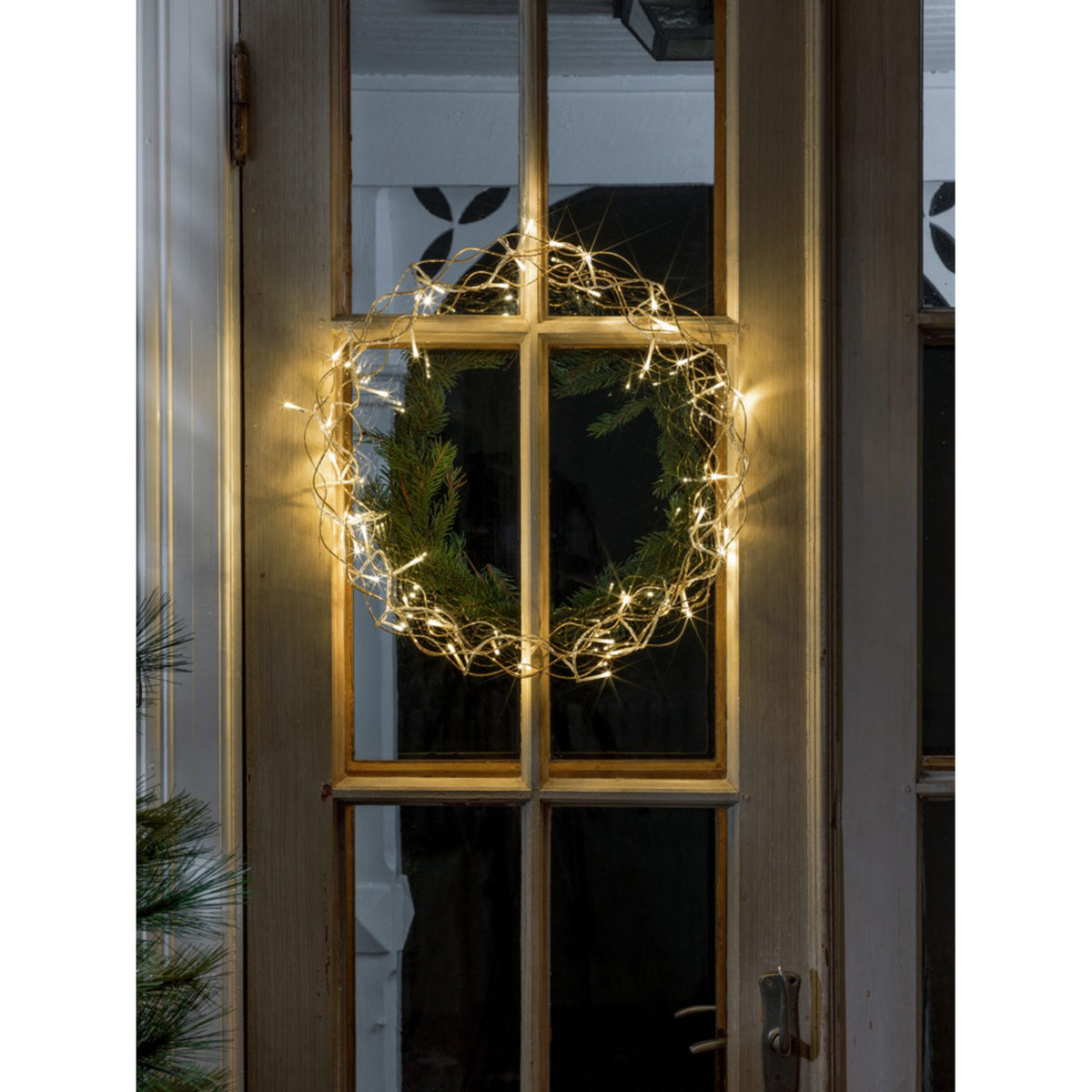 Varmvita LED Metall Julkrans med Belysning 45 cm, Guld