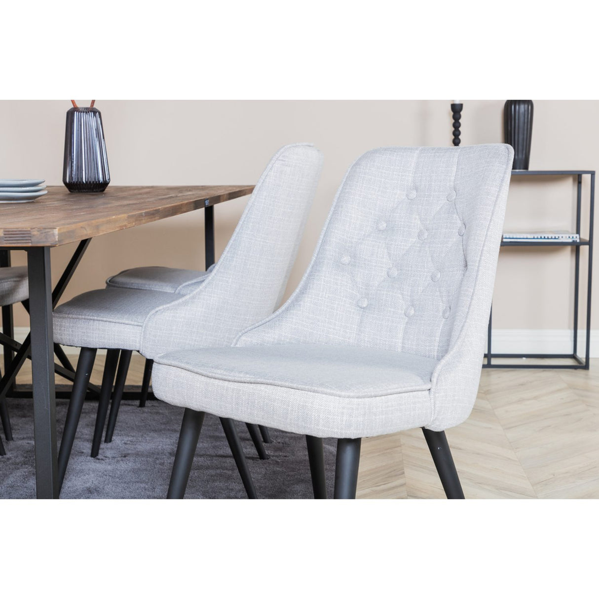 Padang, Velvet Deluxe Rektangulär matgrupp Svart,Ljusgrå, Svart,Natur, 250 x 100