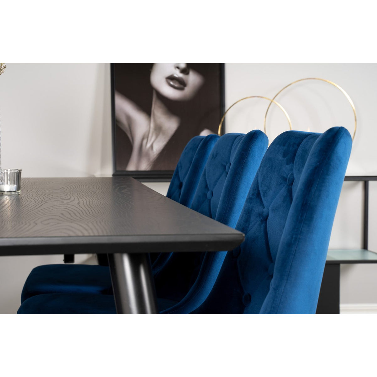 Dipp, Velvet Deluxe Rektangulär matgrupp Blå, Guld, Svart, Guld, 180 x 90