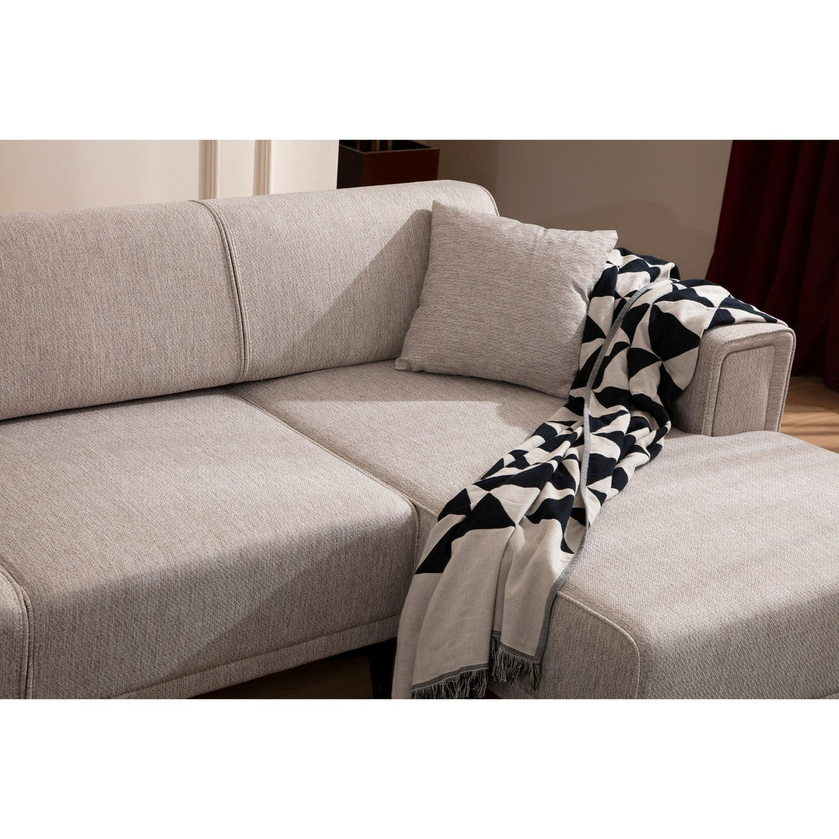 Hanoi (250-140 x 85 x 77 cm) Hörnsoffa-bäddsoffa Ljusbrun, Höger