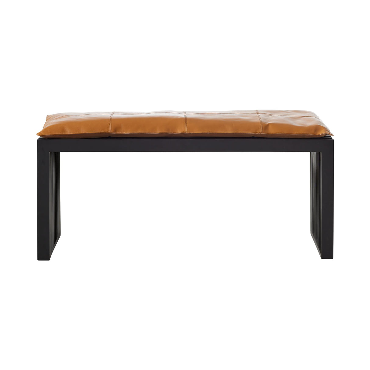 Rib Bänk i Mahogny med Skinndyna Ljusbrun Sittdyna