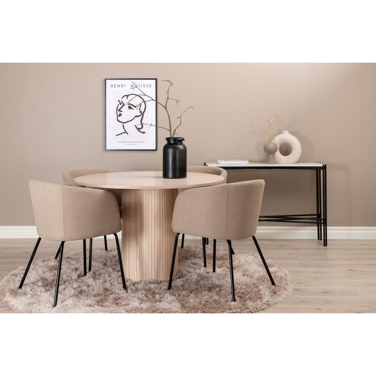 Berit Matstol Beige,Svart, Polyesterlinne, 55 x 78 x 55