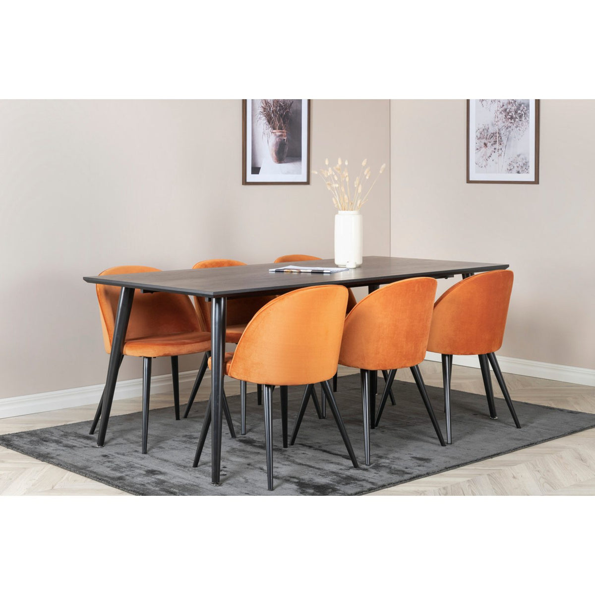 Dipp, Velvet Rektangulär matgrupp Svart, rostig orange, Svart, 180 x 90