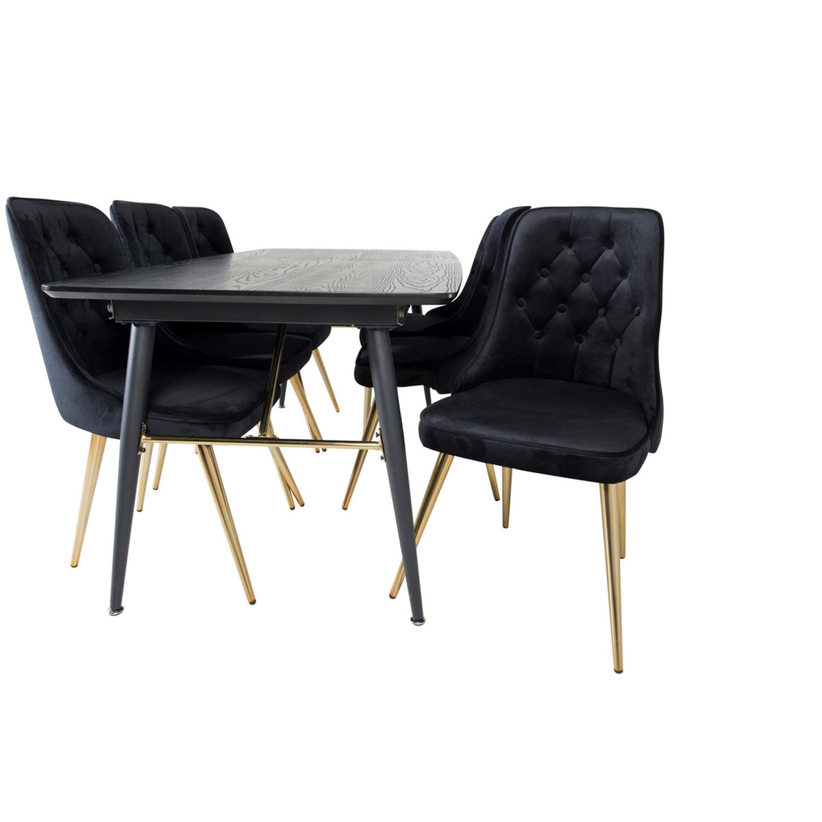 Gold, Velvet Deluxe Rektangulär matgrupp Svart, Guld, Svart, 180 x 85