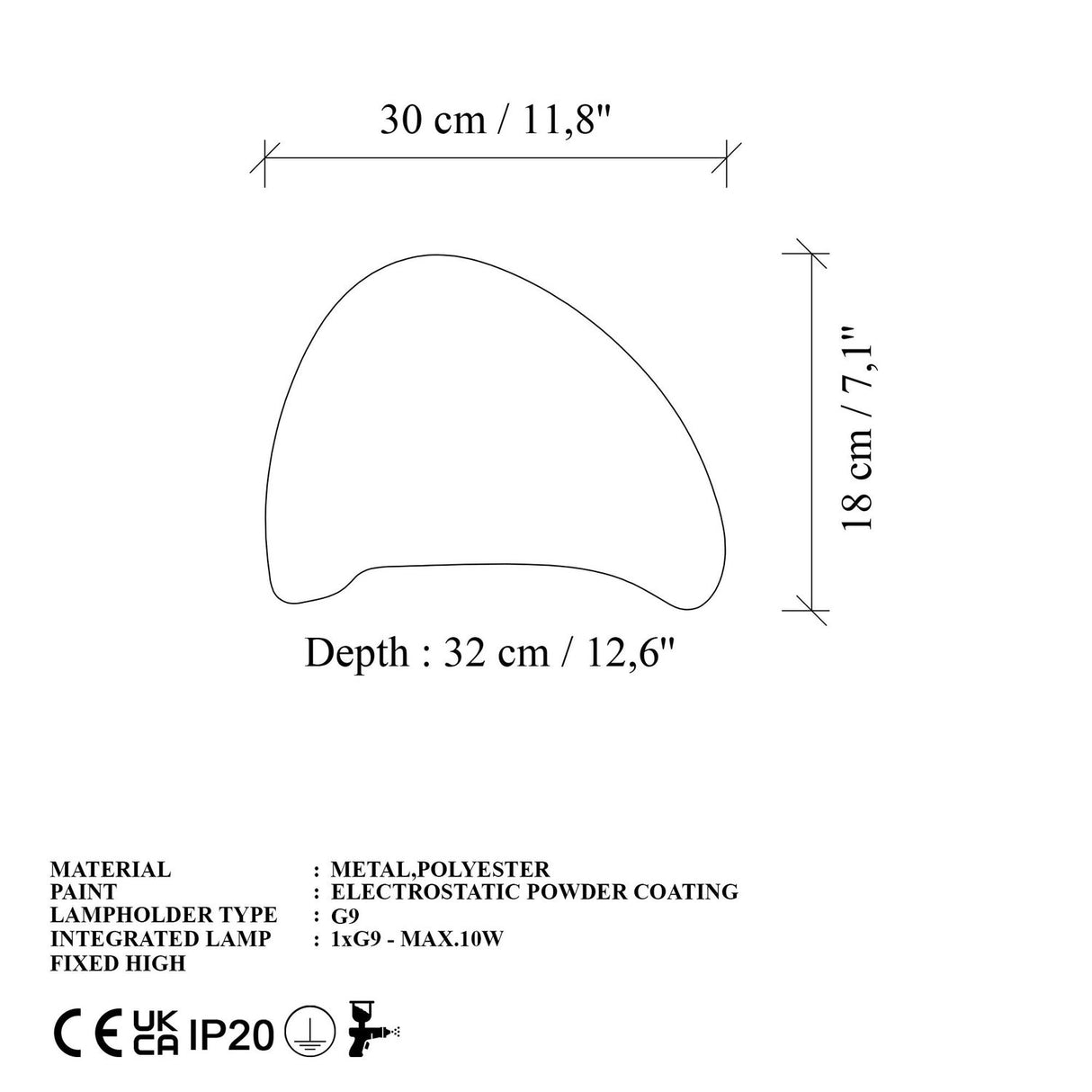 Tartu Medium vägg (H 32 cm) vit Vägglampa