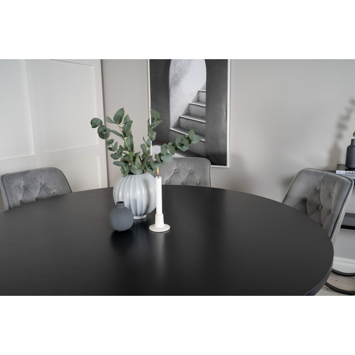 Copenhagen, Velvet Deluxe Rund matgrupp Svart,Ljusgrå, Svart, ⌀140