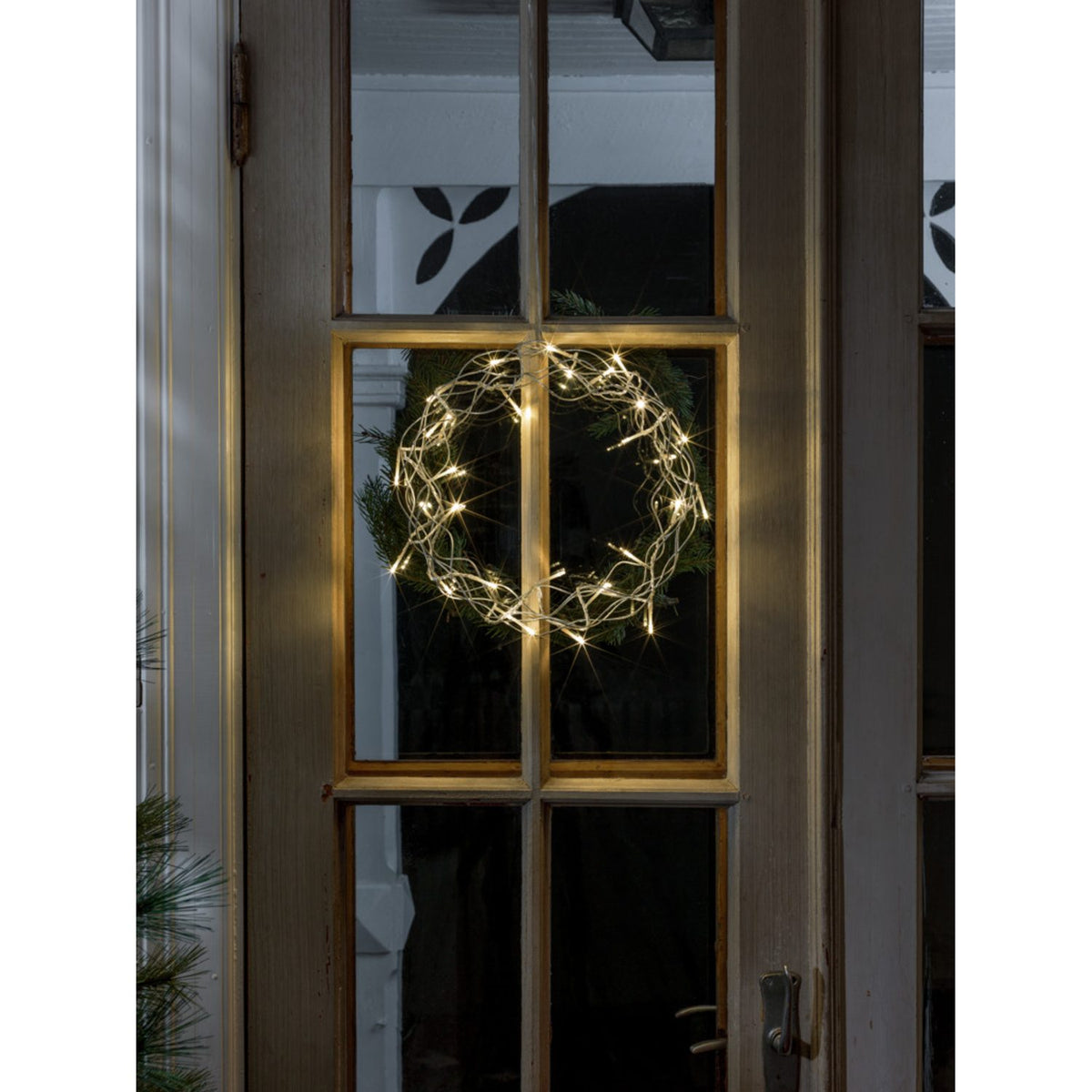 Varmvita LED Metall Julkrans med Belysning 30 cm, Silver