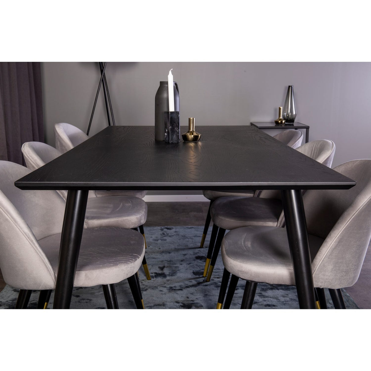 Dipp, Velvet Rektangulär matgrupp Svart,Guld,Grå, Svart, guld, 180 x 90