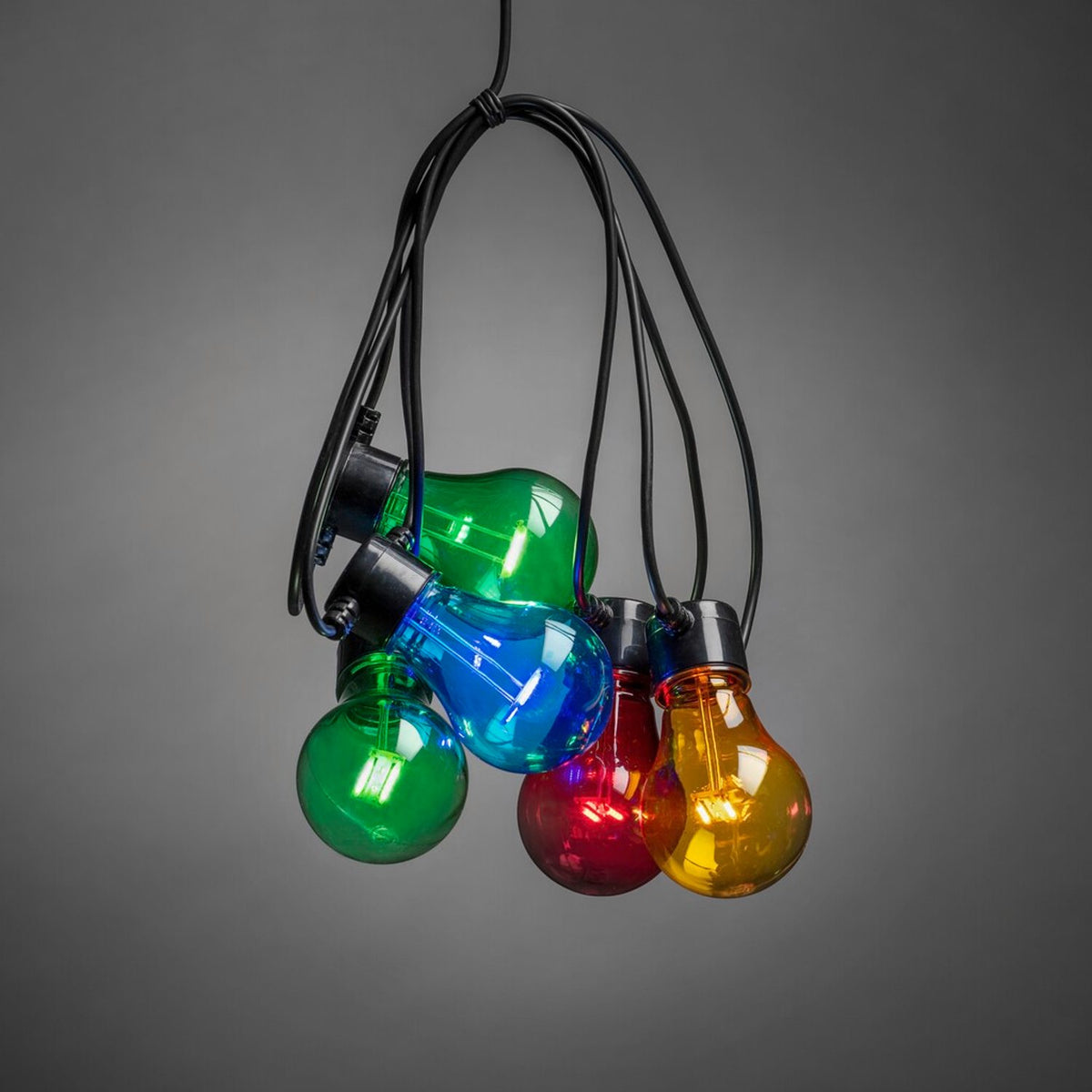 E27 LED Svart kabel 24V/IP44 Ljusslinga Ute 10 Lampor (4.5m), Färgad