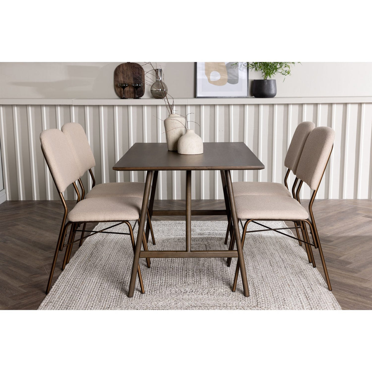 Kaseidon, Seda Rektangulär matgrupp Beige,Brun, Mörkbrun, 120 x 80