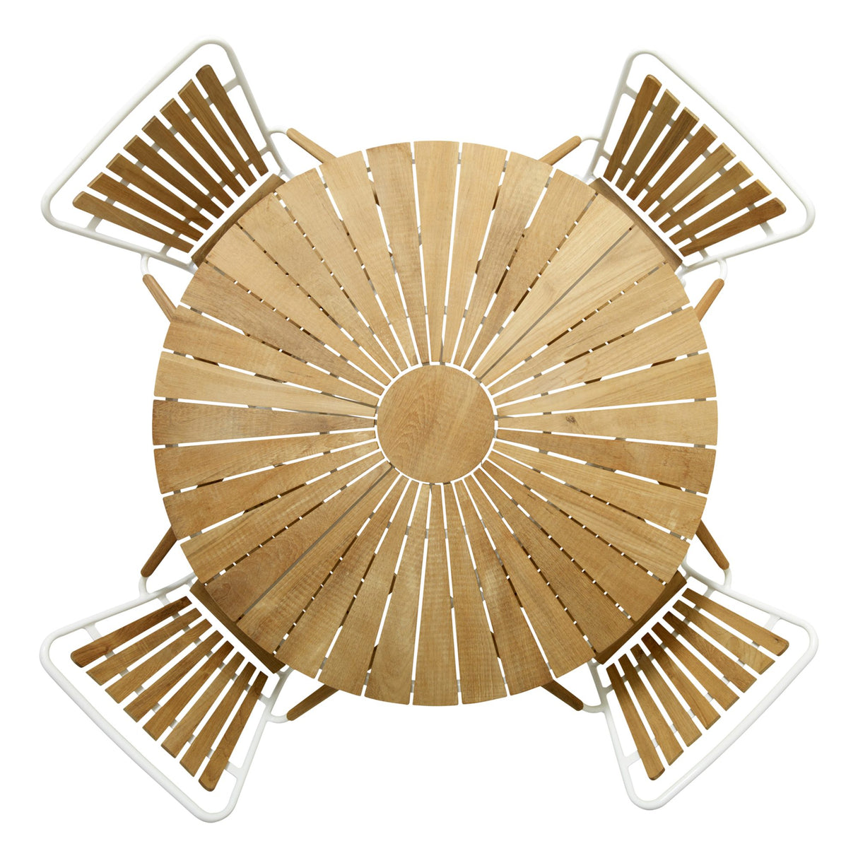 Ellen Trädgårdsmöbelset i Teak och Aluminium 110 cm + 4 stolar, Vit