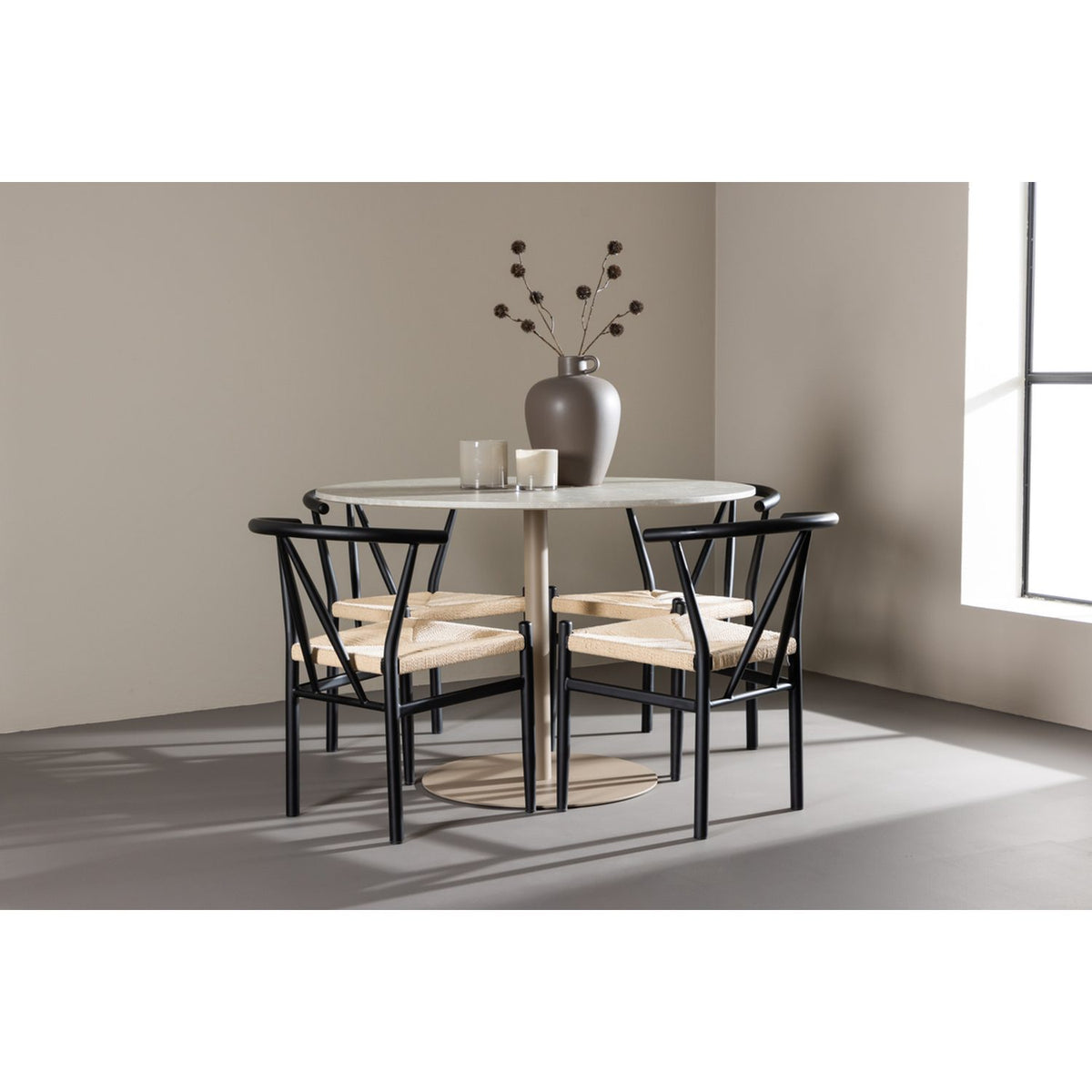 Lycke, Alfons Rund matgrupp Svart, beige, Beige, ⌀110