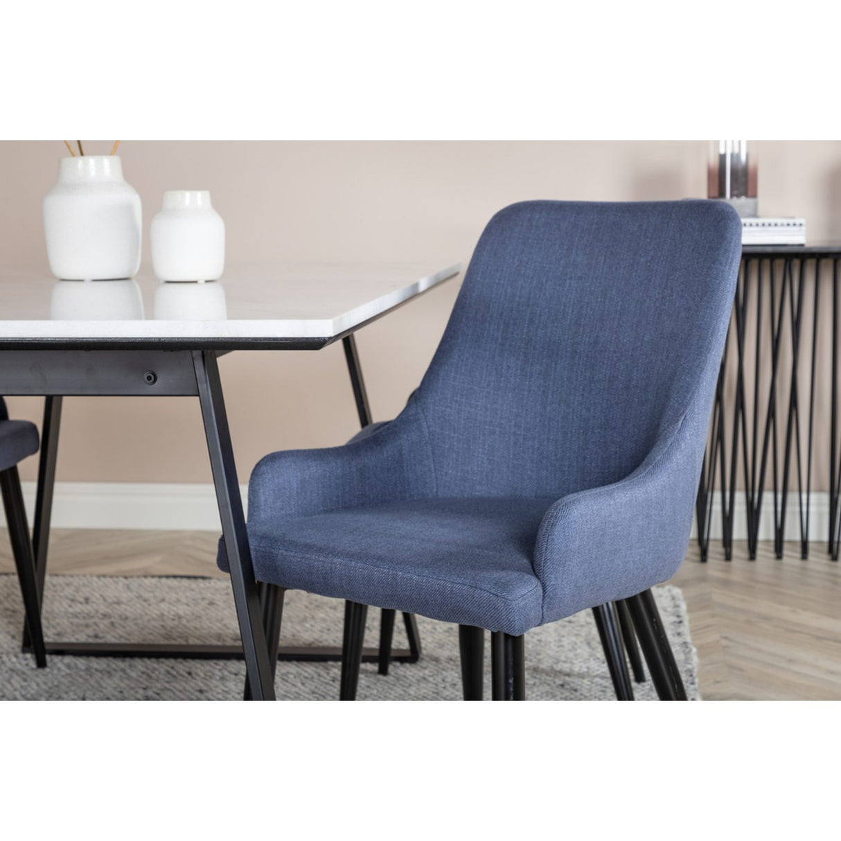 Estelle, Plaza Rektangulär matgrupp Svart,Blå, Svart, vit, 140 x 90