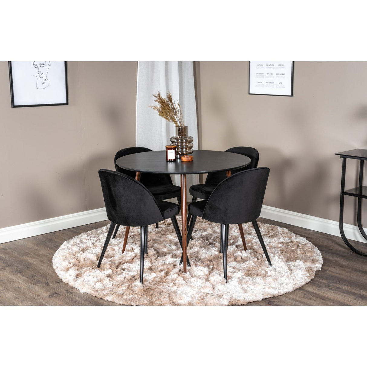 Plaza, Velvet Rund matgrupp Svart, Svart, 4st