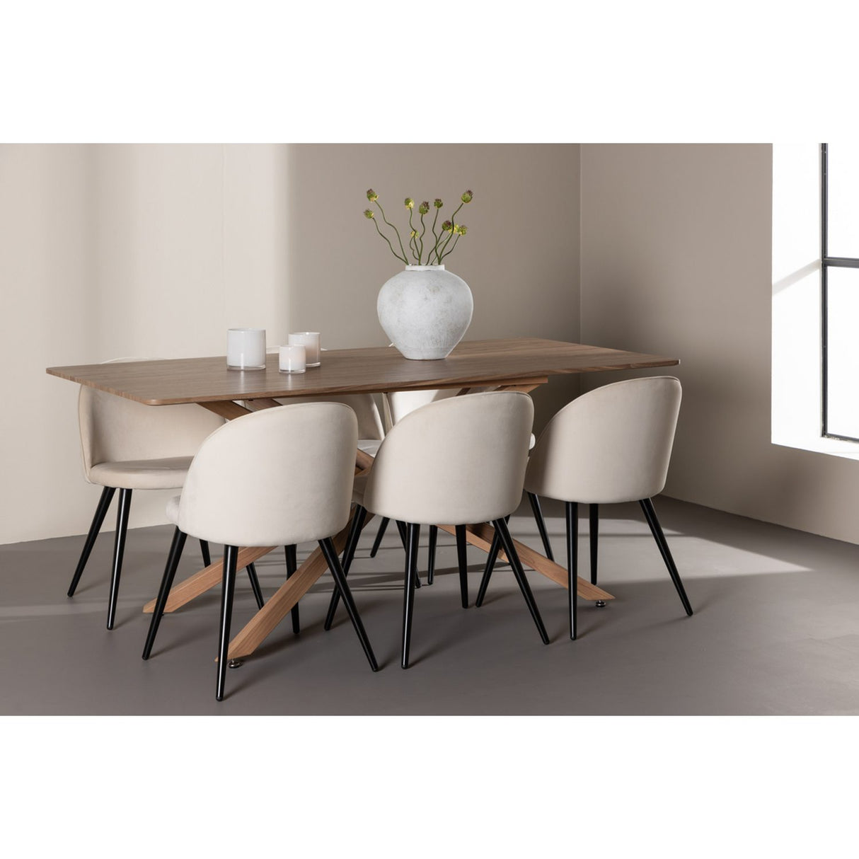 Piazza, Velvet Rektangulär matgrupp Beige,Svart, Mocka, 180 x 90