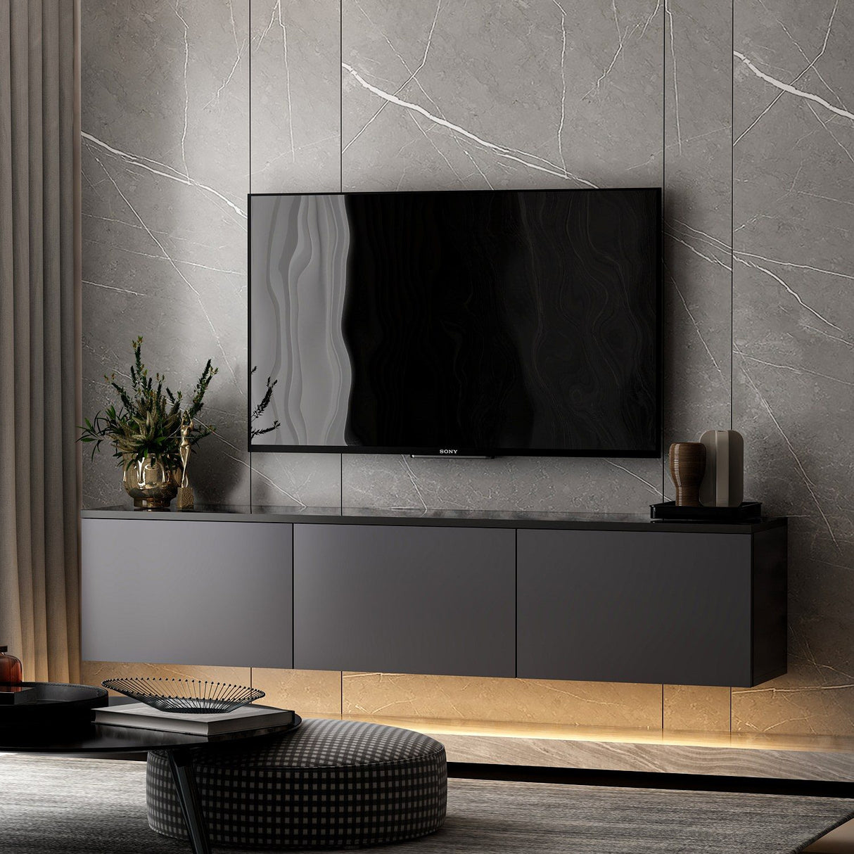 Medellín upplyst (160 x 35 x 32 cm) Antracit TV-bänk