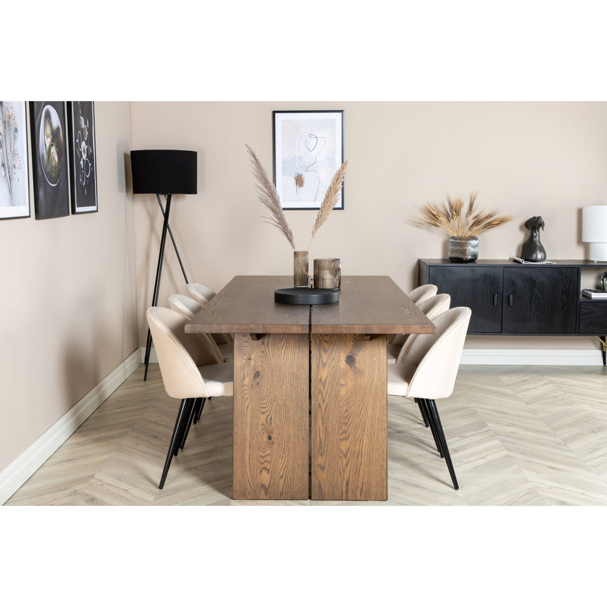 Logger, Velvet Rektangulär matgrupp Beige,Svart, Natur, 210 x 100