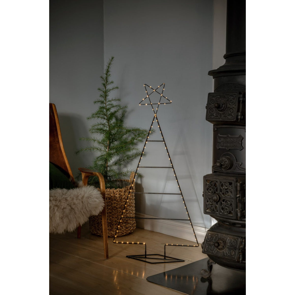 Metall 110cm svart micro-LED Gran med Belysning