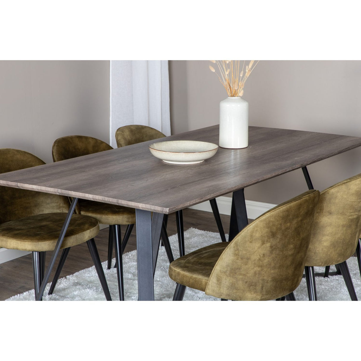 Marina, Velvet Rektangulär matgrupp Svart,Grön, Svart,Grå, 180 x 90