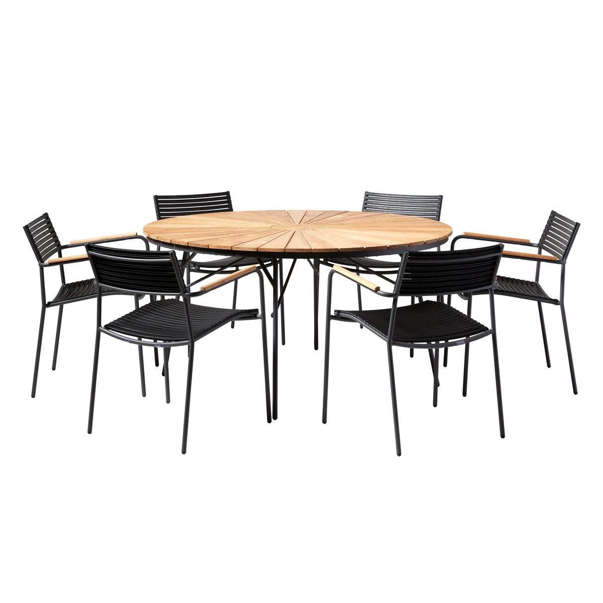 Ellen och Mood Air Trädgårdsmöbelset i Teak och Aluminium Antracit 150 cm + 6 stolar Antracit