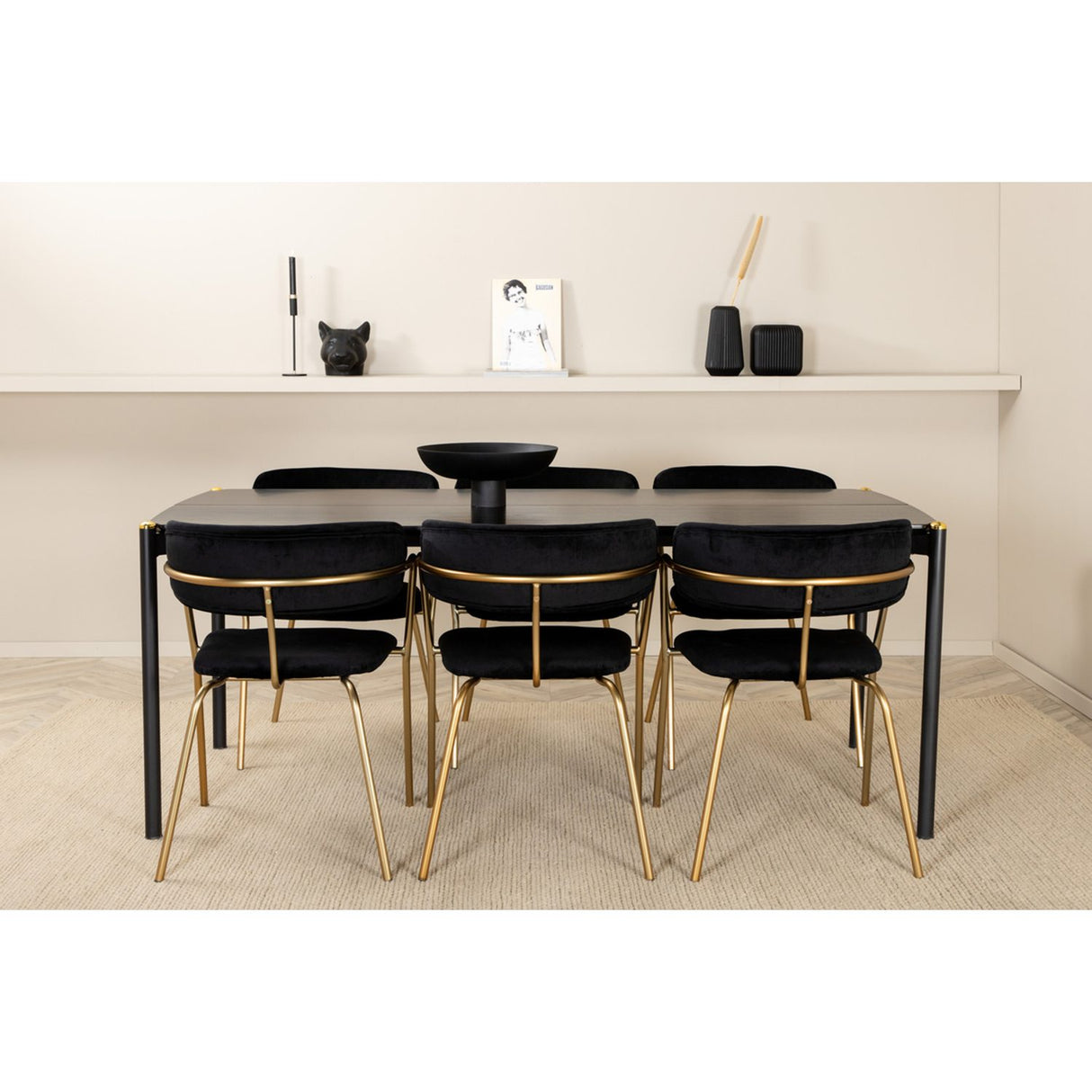Pelle, Arrow Rektangulär matgrupp Svart, guld, Svart, 190 x 90