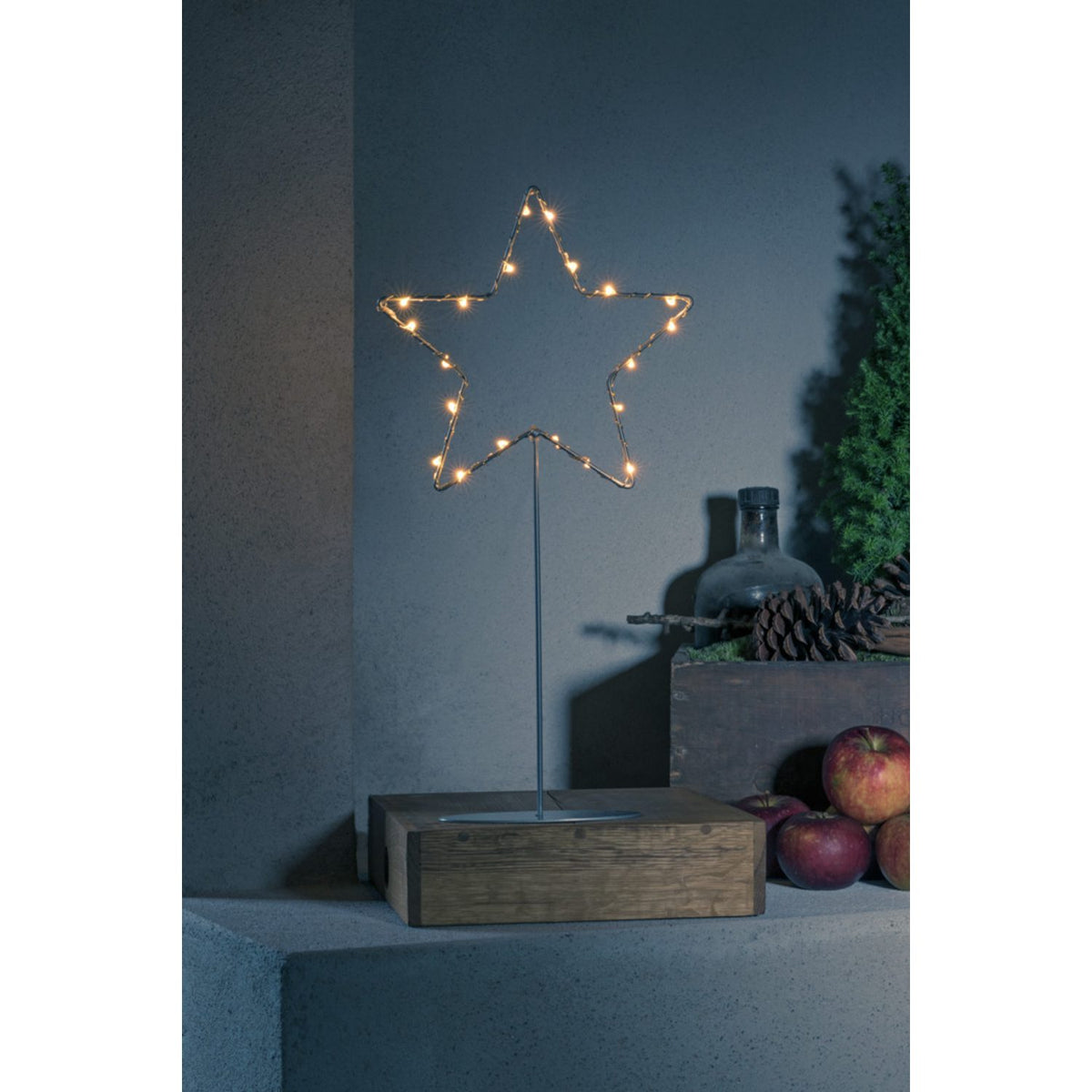 Metall Stående 20 Amber LED 40 cm Julstjärna Inne Silver