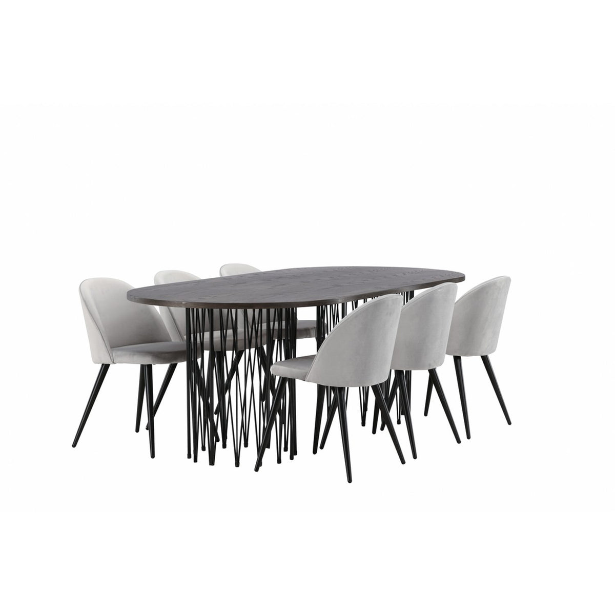 Stone, Velvet Rektangulär matgrupp Svart,Grå, Svart, Mocka, 220 x 100