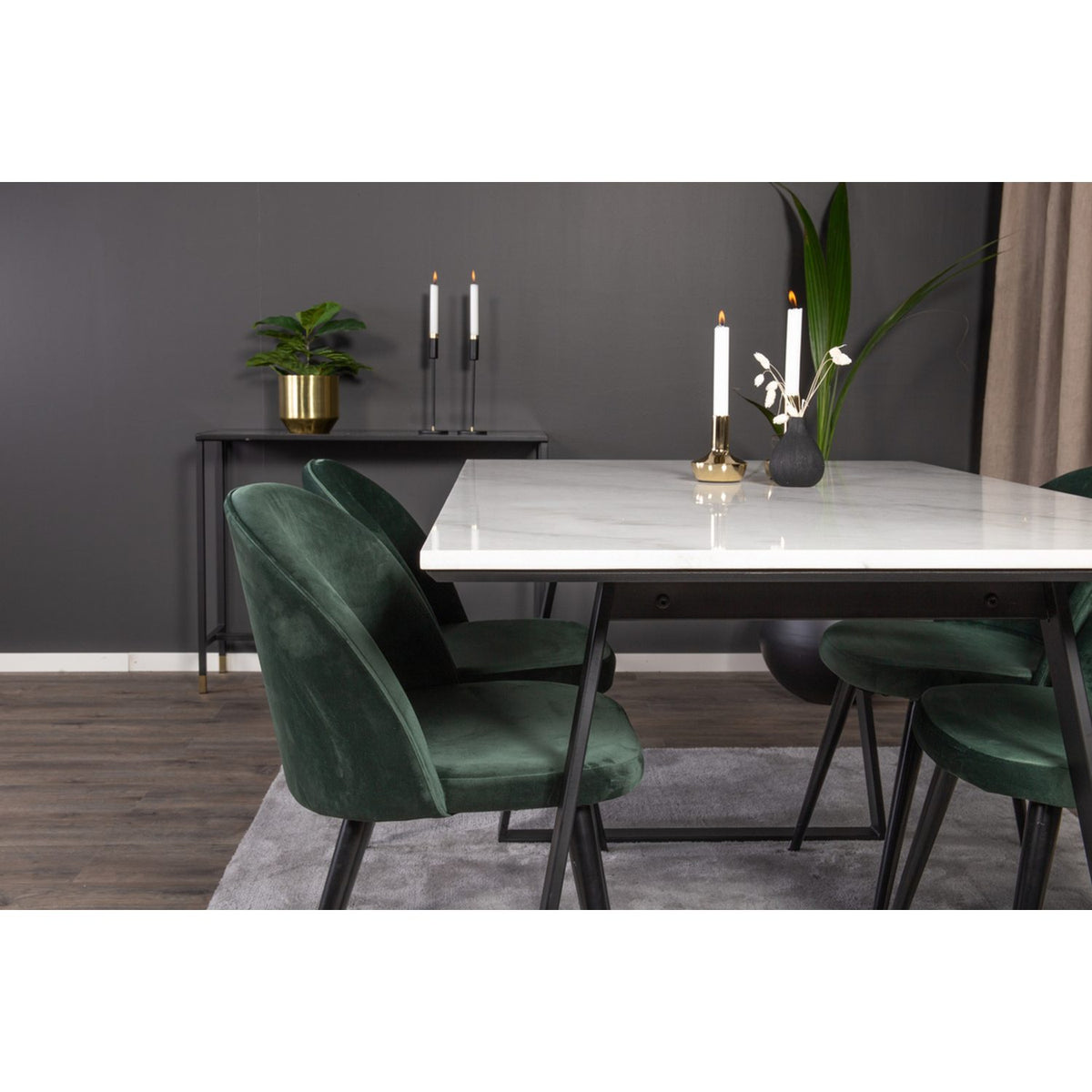 Estelle, Velvet Rektangulär matgrupp Svart,Grön, Svart,Vitt, 140 x 90