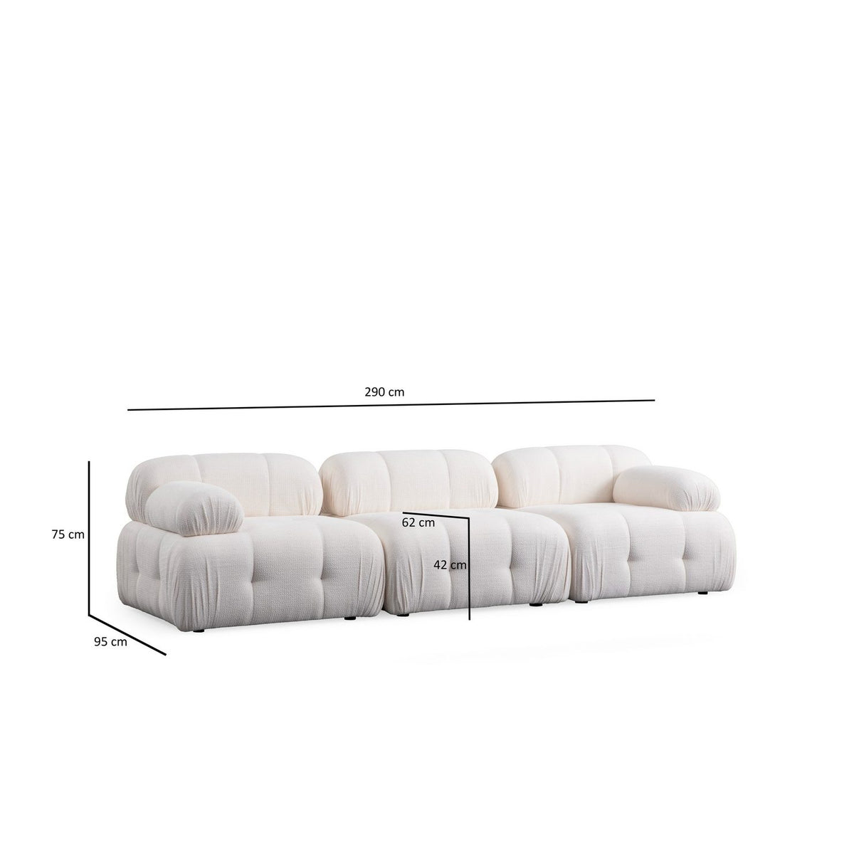 Siena 3 (290 x 95 x 75 cm) 3-sitssoffa Vit
