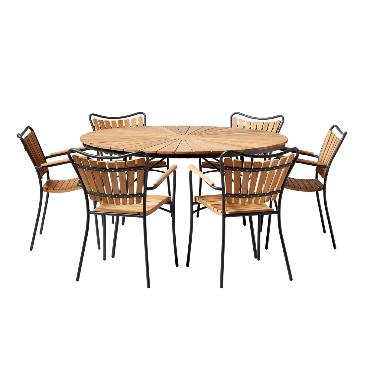 Ellen Trädgårdsmöbelset i Teak och Aluminium 150 cm + 6 stolar, Antracit