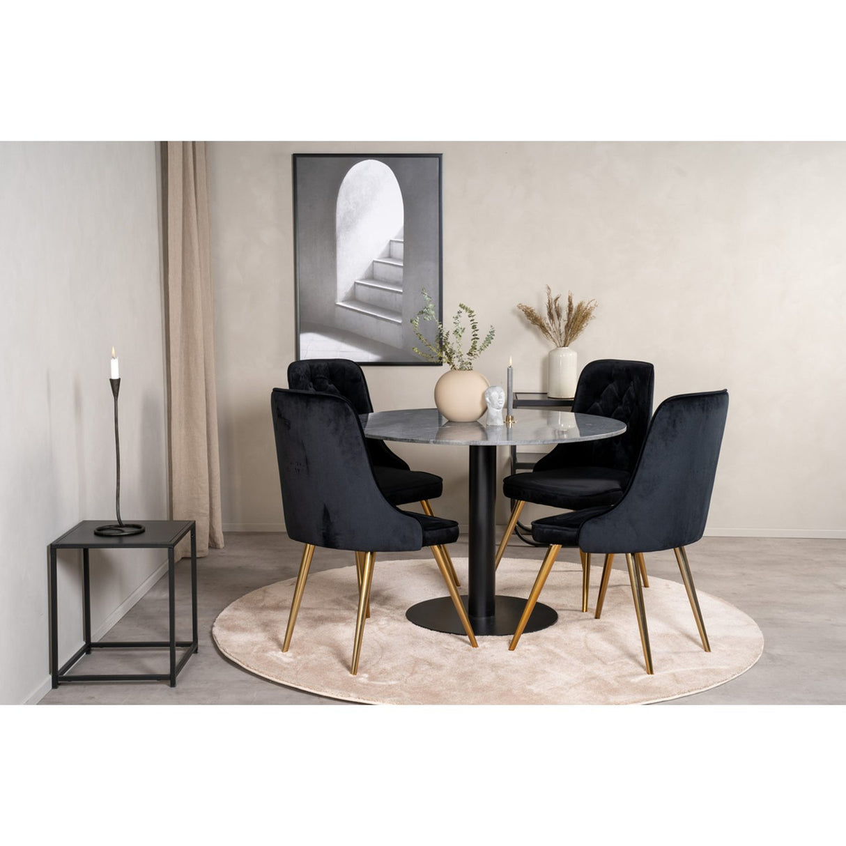 Estelle, Velvet Deluxe Rund matgrupp Svart, Guld, Svart,Mörkgrå, ⌀106