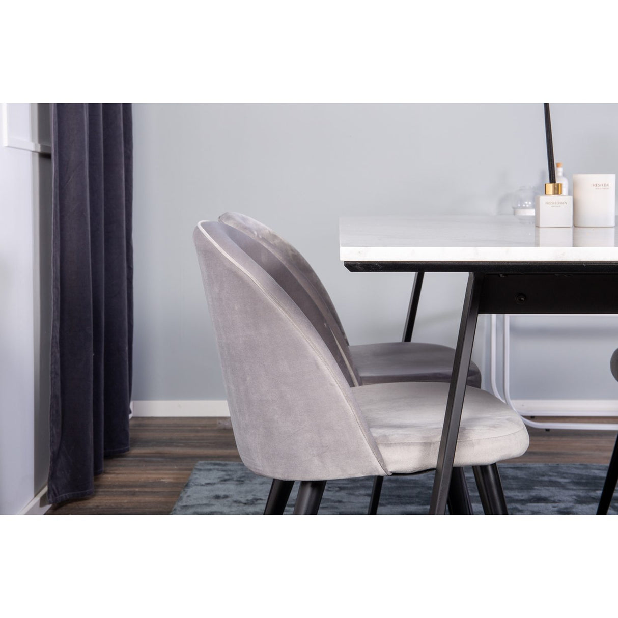 Estelle, Velvet Rektangulär matgrupp Svart,Grå, Svart,Vit, 140 x 90