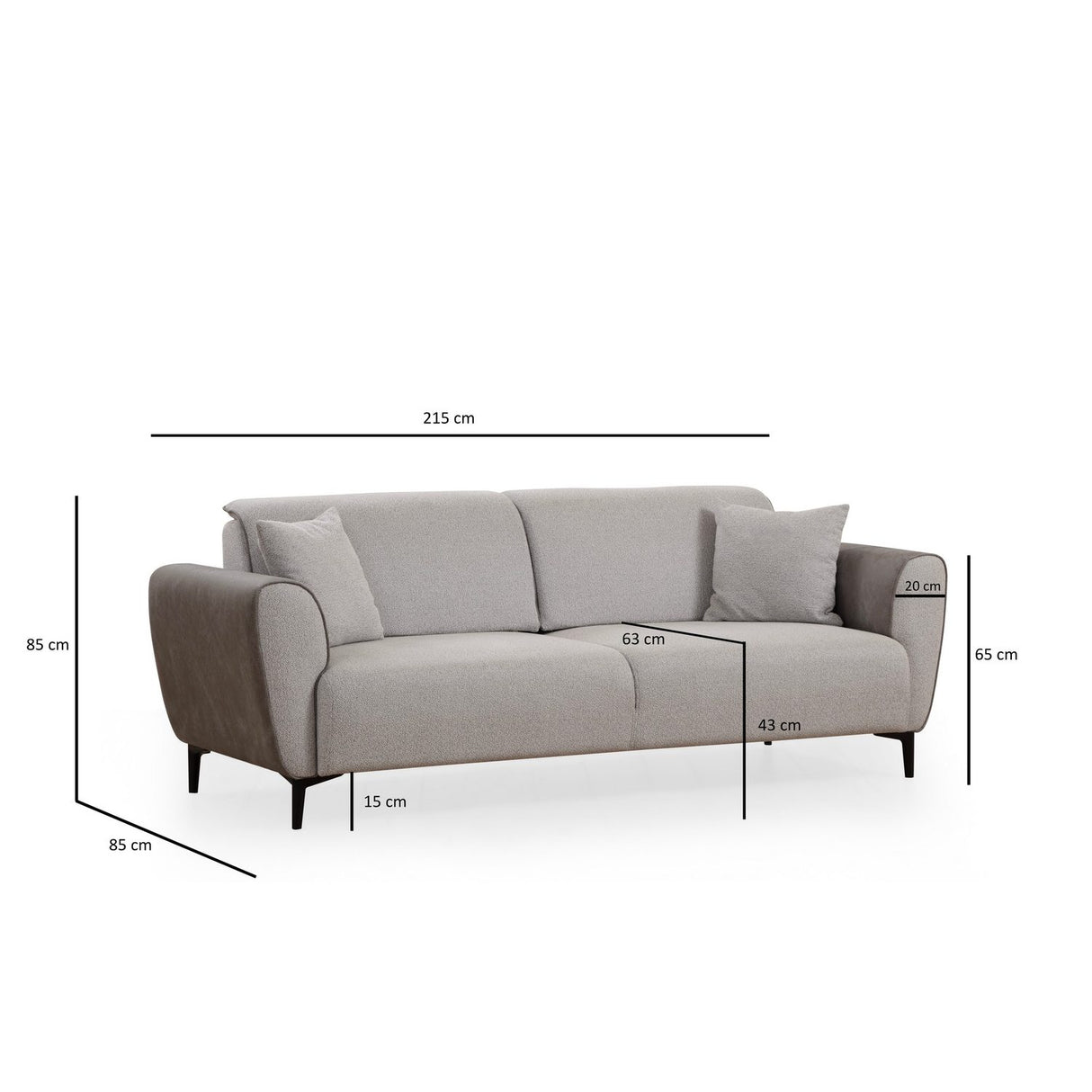 Minsk (215 x 85 cm) 3-sits bäddsoffa Grå